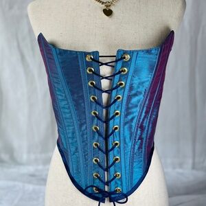 Iridescent Aqua Silk Corset Top Lace-Up Bustier